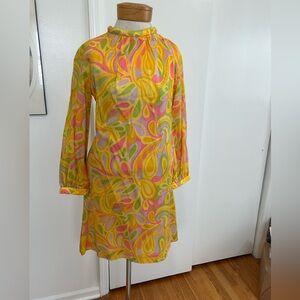 Vintage  60s Dress Psychedelic Groovy Abstract Print Shift Mod Austin Powers